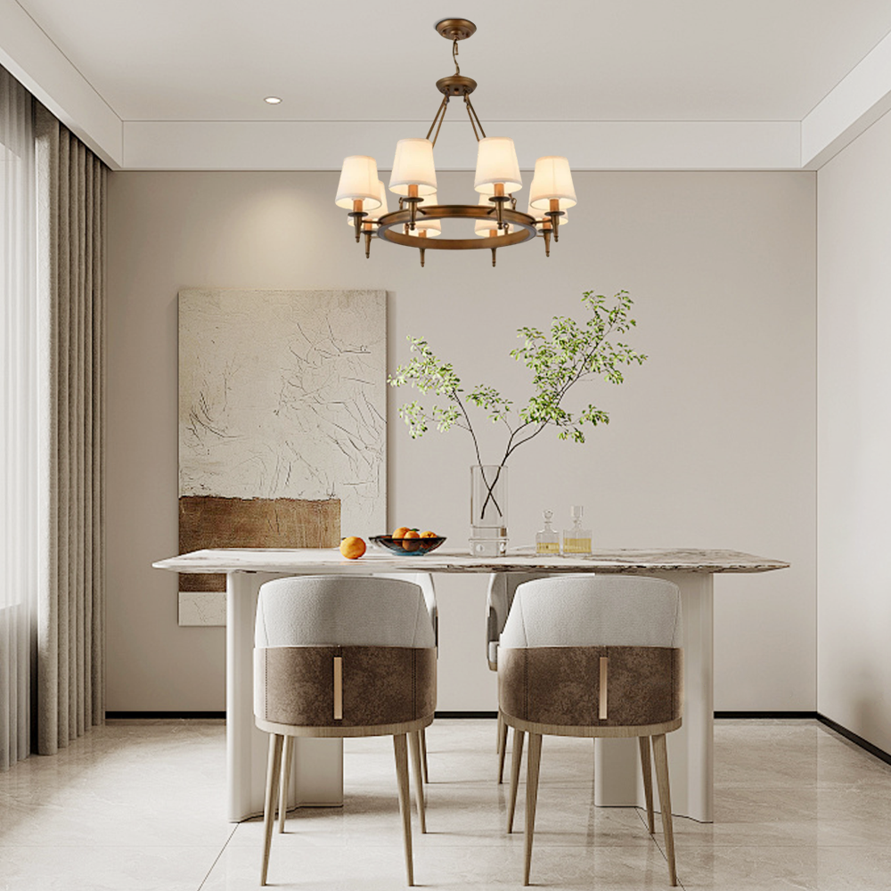 Chandelier - Copper Ring Metal Frame with Fabric for Dining Room